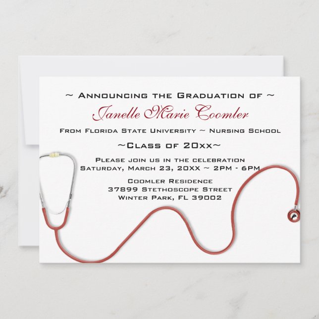 Stethoscope Medical School Graduation Invitation (Front)