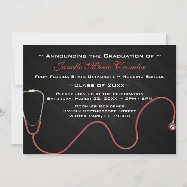 Stethoscope Medical School Graduation Invitation (Front)