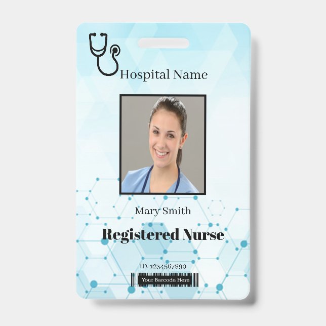 Stethoscope Molecule Medical Vertical Photo ID Badge (Front)