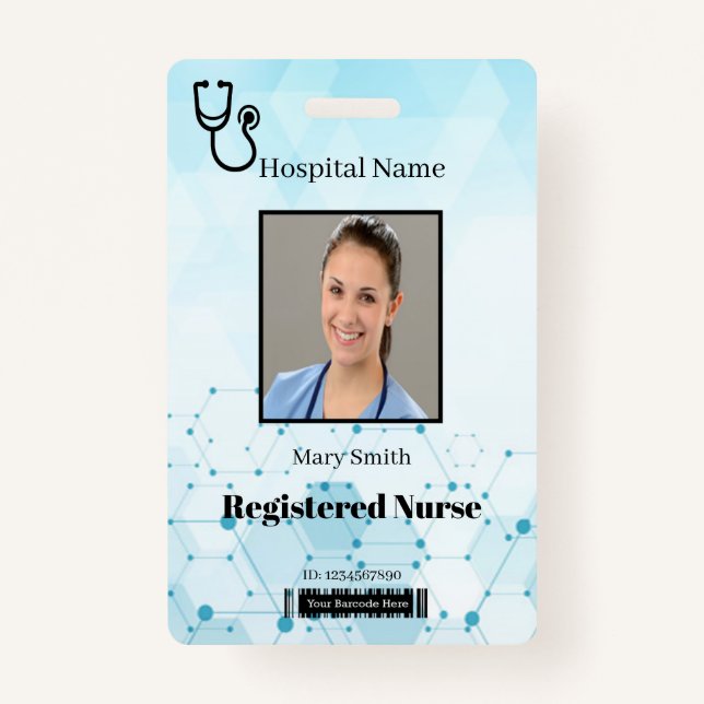 Stethoscope Molecule Medical Vertical Photo ID ID Badge (Front)