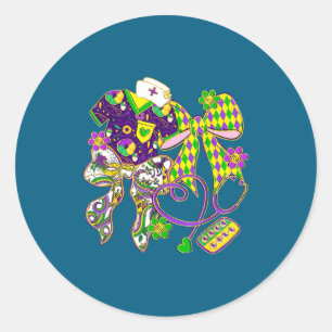 Stethoscope Nurse Happy Mardi Gras New Orleans Fle Classic Round Sticker