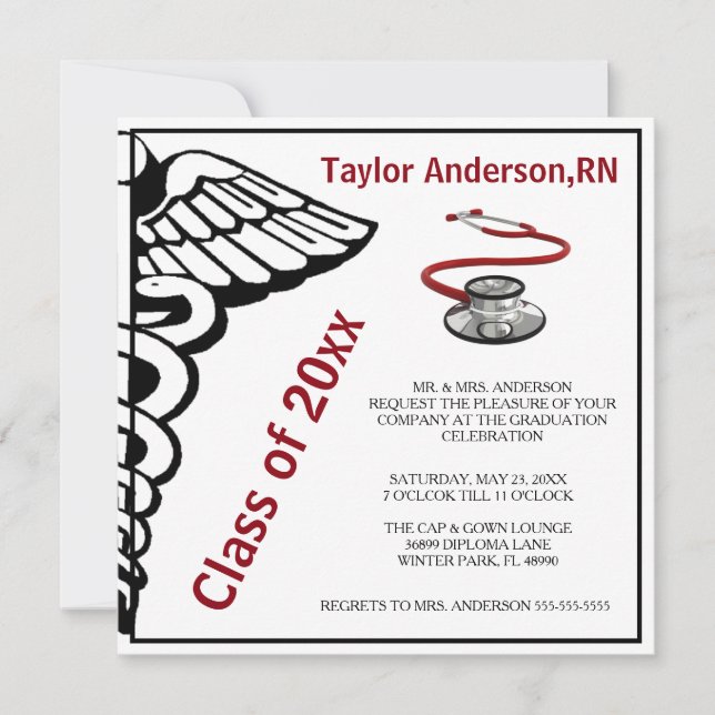 Stethoscope Nursing School Graduation Announcement (Front)