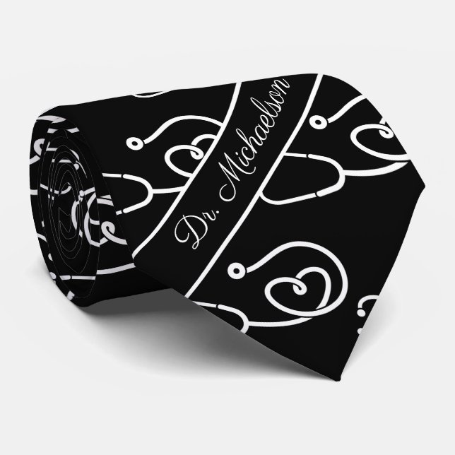Stethoscope Pattern Physician Name Medical Doctor Tie (Rolled)
