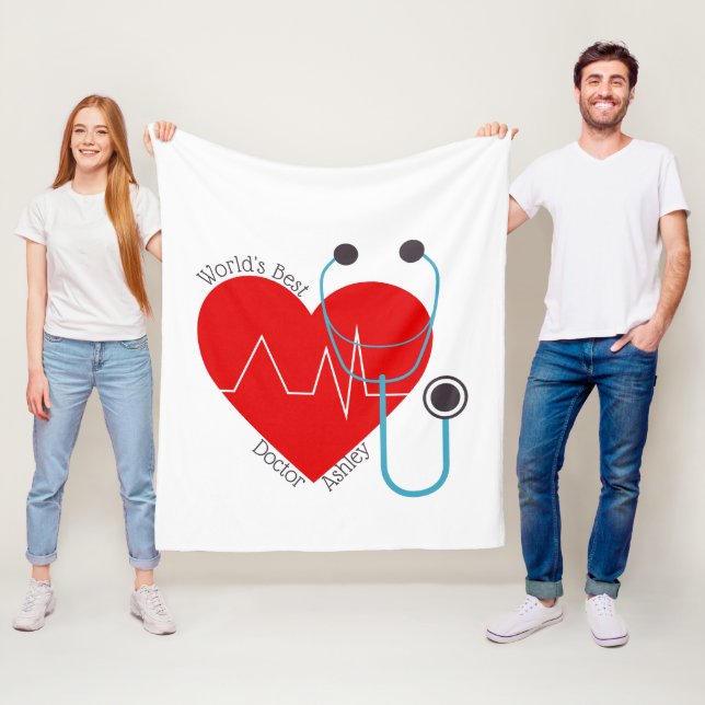 Stethoscope Personalised World's Best Doctor Nurse Fleece Blanket (In Situ)