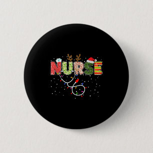 Stethoscope Santa Hat Reindeer Xmas Christmas Nurs 6 Cm Round Badge