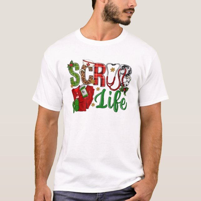 Stethoscope Scrub Life Christmas T-Shirt (Front)