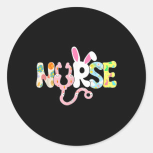 Stethoscope Scrub Nurse Life Easter Day Cute Bunny Classic Round Sticker