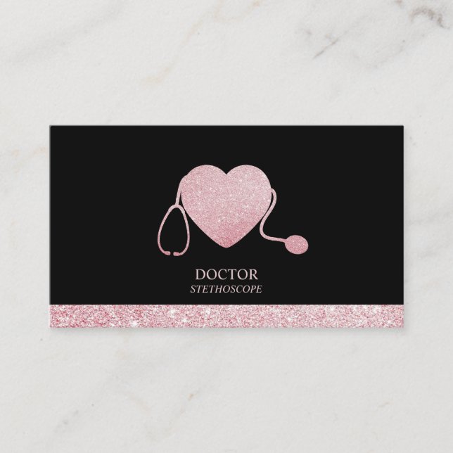 Stethoscope Sparkling Heart Business Card (Front)