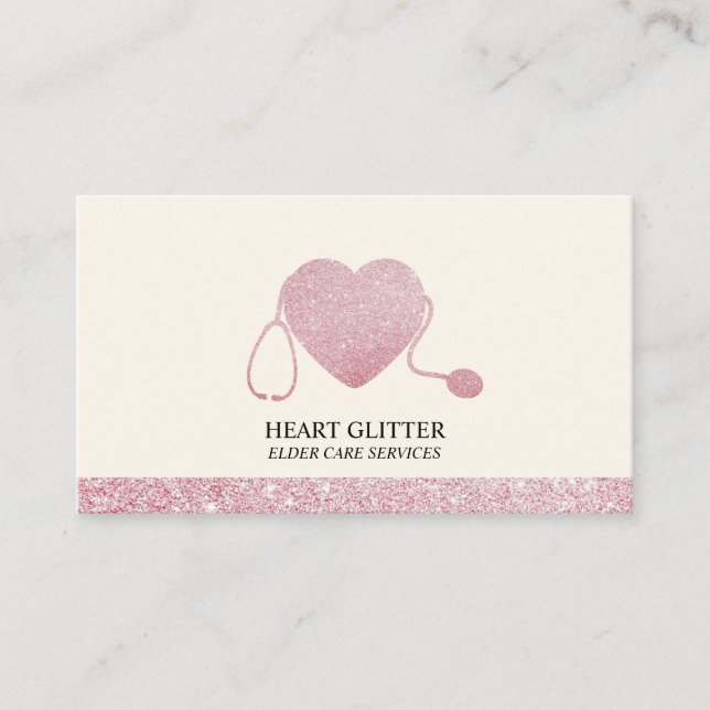 Stethoscope Sparkling Heart Doctor Elder Care Business Card (Front)