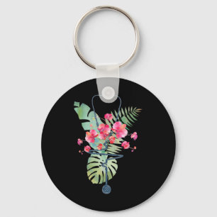 Stethoscope Tropical Flowers Summer Aloha Hawaii R Key Ring