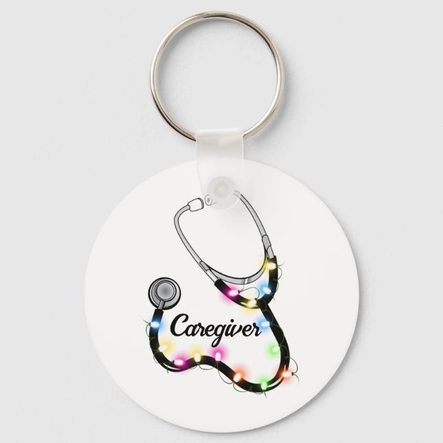 Stethoscope With Christmas Lights Merry Xmas Nurse Key Ring (Front)