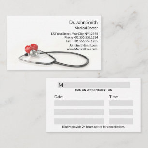 Stethoscope with Heart Medical Care & Healthcare Appointment Card