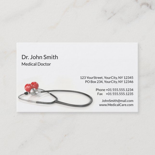 Stethoscope with Heart | Medical Care & Healthcare Business Card (Front)