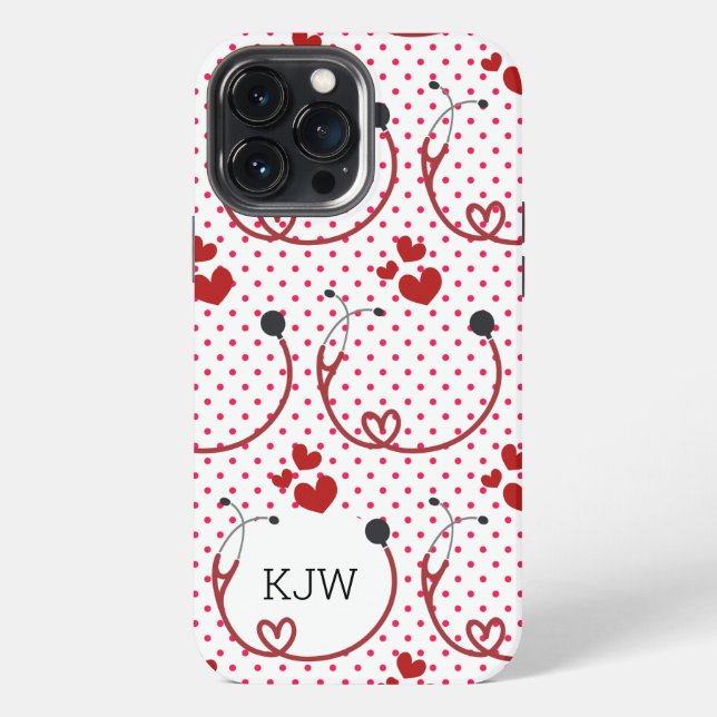 Stethoscopes and Hearts Monogram  iPhone Case (Back)