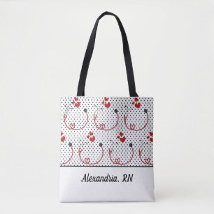 Stethoscopes, Hearts and Polka Dots Signature Tote Bag
