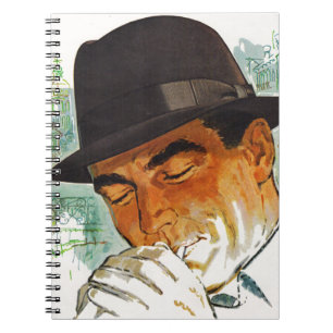 Stetson hat man lighting a cigarette notebook
