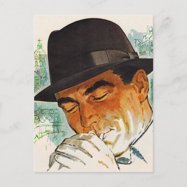 Stetson hat man lighting a cigarette postcard (Front)