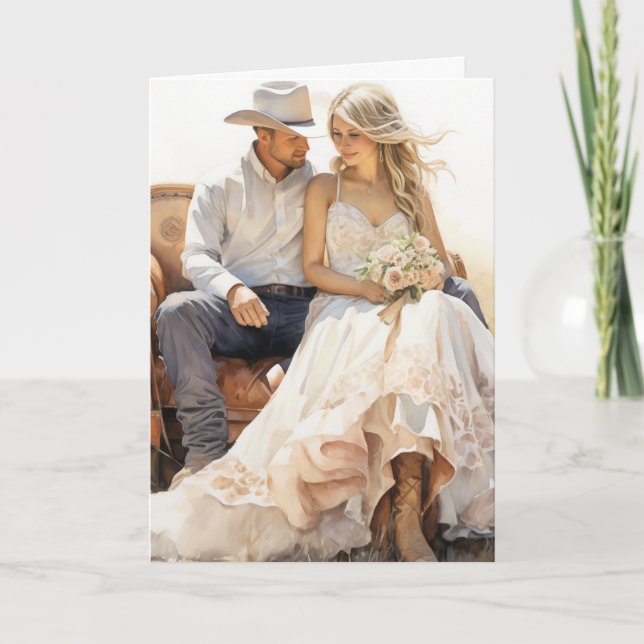 Stetson & Lace Wedding: Western Sunset Union Card (Front)