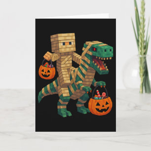 Steve Riding Mummy Dinosaur T Rex Halloween Funny  Card