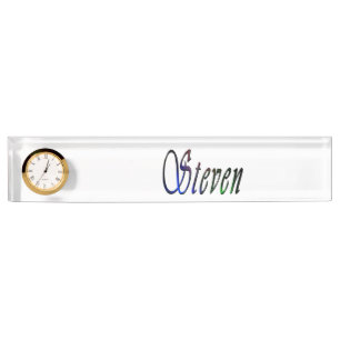 Steven, Name, Logo, Desk Name Plate With Clock.