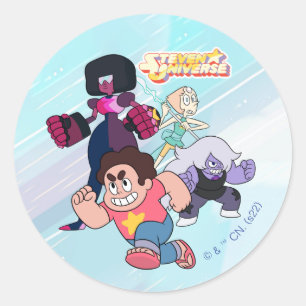 Steven Universe   Crystal Gem Group Action Classic Round Sticker