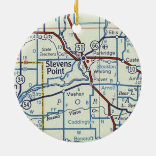Stevens Point WI Vintage Map Ceramic Tree Decoration