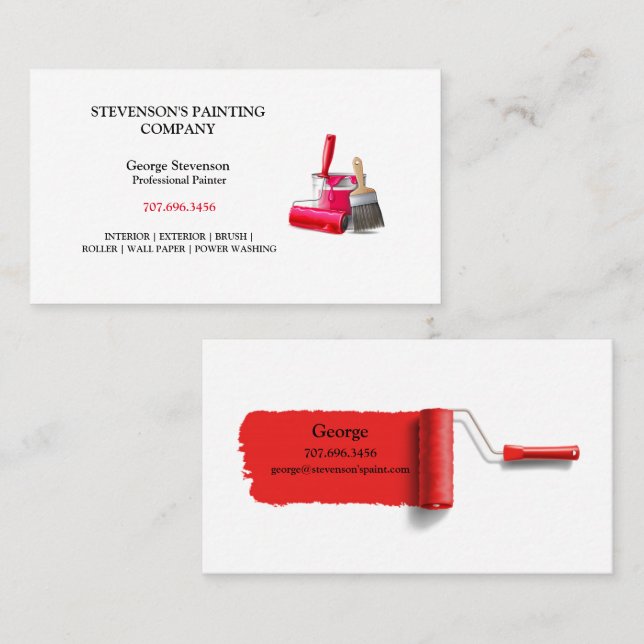 Stevenson's Painting Co. Paint Brush Roller & Can  Business Card (Front/Back)