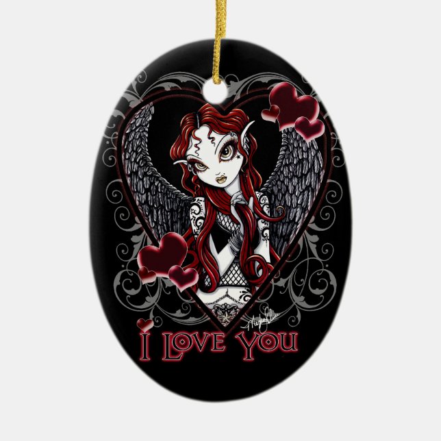 "Stevie" Gothic Valentine Tattoo Angel Ornament (Front)