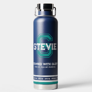 Stevie name meaning sports monogram teal water bottle