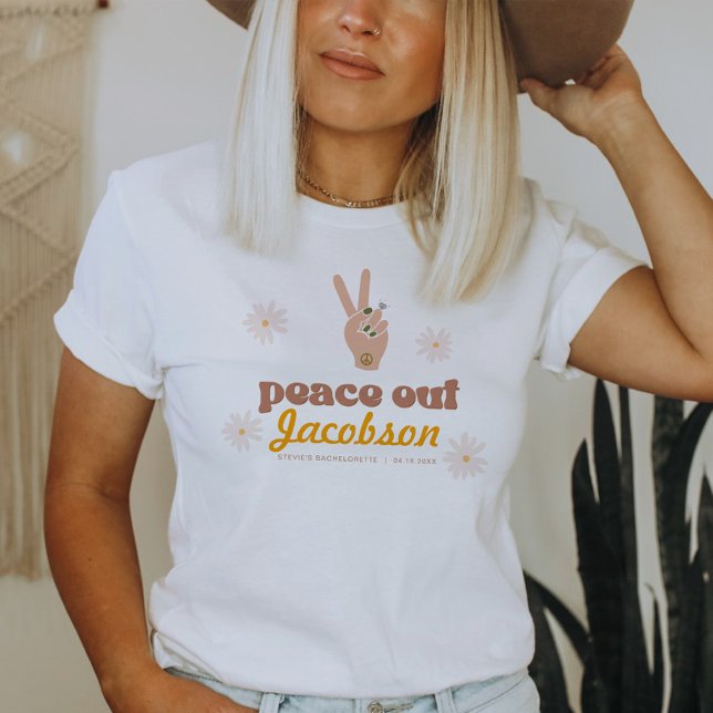 STEVIE Retro Peace Out Bride Bachelorette Party T-Shirt (Creator Uploaded)