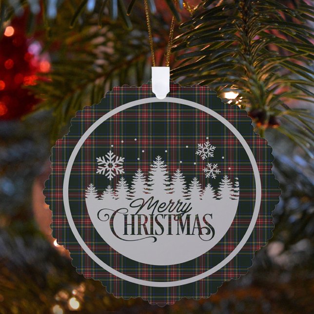 Stewart Black Modern Scottish Tartan Christmas Tree Decoration Card (Creator Uploaded)