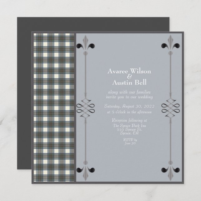 Stewart Blue Dress Tartan Wedding Invitation (Front/Back)