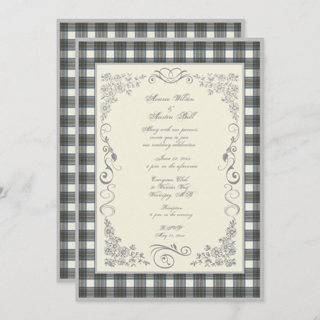 Stewart Blue Tartan Plaid Wedding Invitation (Front/Back)