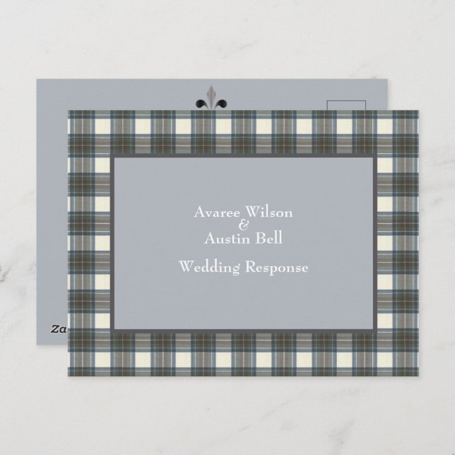  Stewart Blue Tartan Wedding Response Postcard (Front/Back)