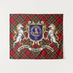 Stewart Clan Badge & Unicorns w/Tartan Tapestry