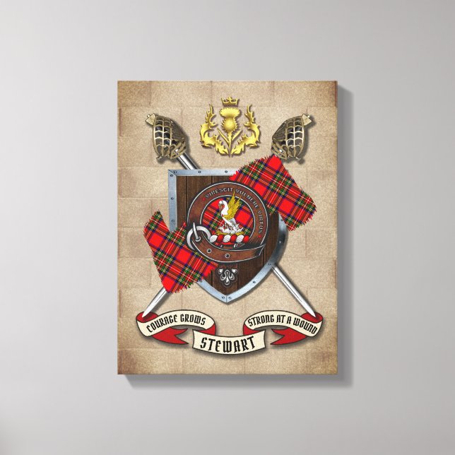 Stewart Clan Badge W/Crossed Swords   Canvas Print (Front)