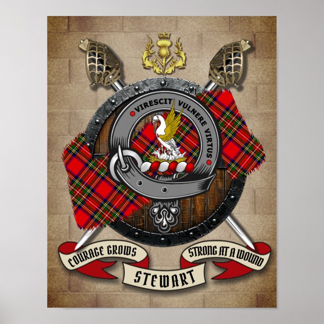 Stewart Clan Badge W/Crossed Swords  Personalised Poster (Front)