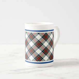 Stewart Clan Dress Tartan Blue and White Plaid Bone China Mug