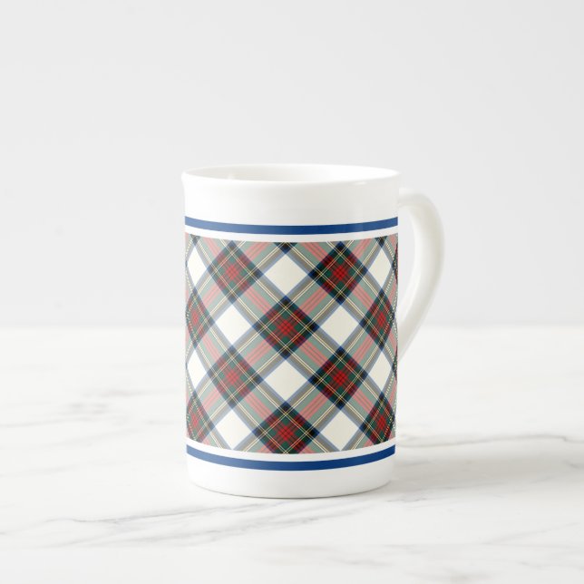 Stewart Clan Dress Tartan Blue and White Plaid Bone China Mug (Front Right)