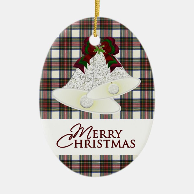 Stewart Dress Clan Tartan and Motto Ceramic Tree Decoration (Front)