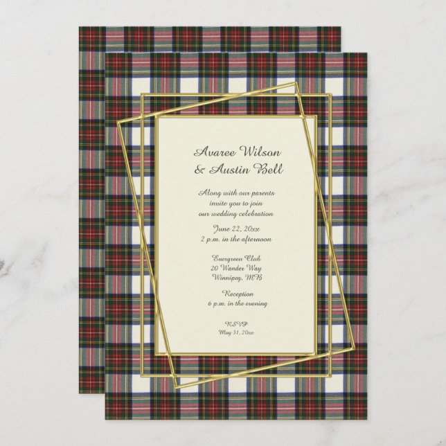 Stewart Dress Modern with Gold Frame Invitation (Front/Back)