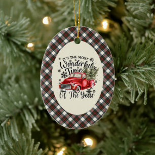 Stewart Dress  Tartan Most Wonderful Time Christma Ceramic Tree Decoration
