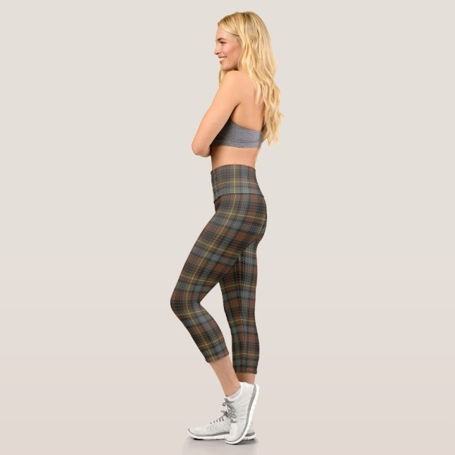 Stewart Hunting Weathered Tartan Plaid Pattern Capri Leggings (Left)