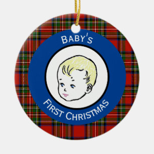 Stewart Plaid Blonde Hair Baby's First Christmas Ceramic Tree Decoration