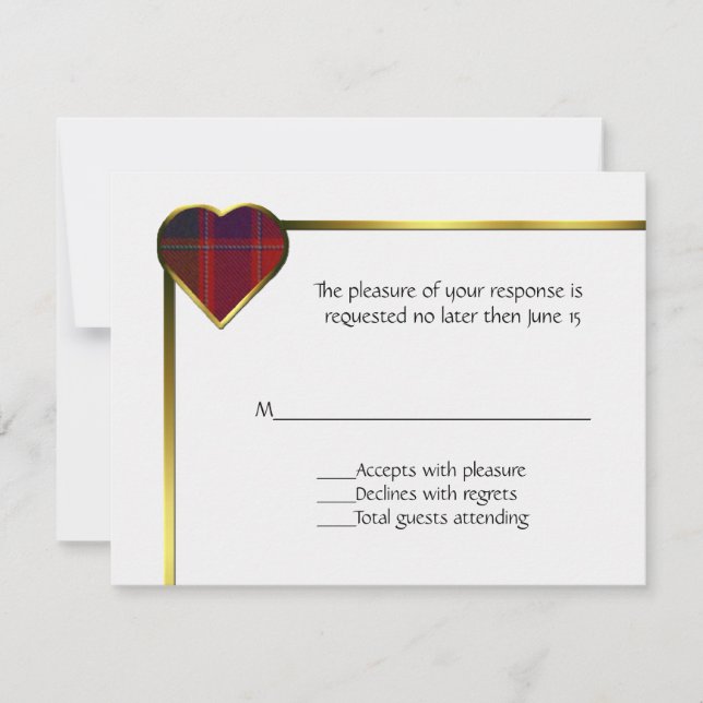 Stewart Red Plaid Heart RSVP Card (Front)