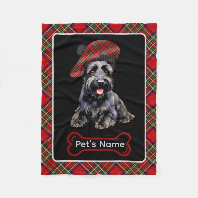 Stewart Scottie Dog Tartan Personalised Dog Fleece Blanket (Front)