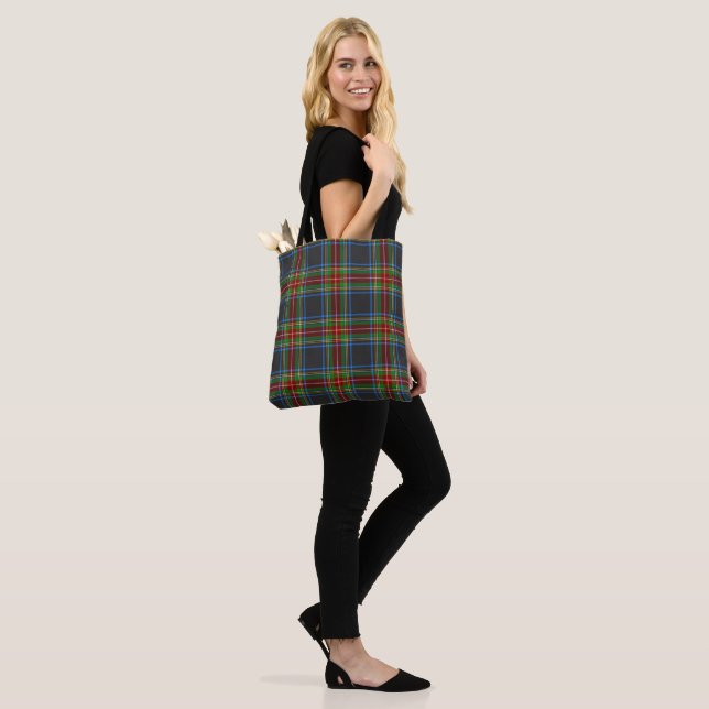 Stewart Stuart Black Clan Tartan Plaid Tote Bag (On Model)