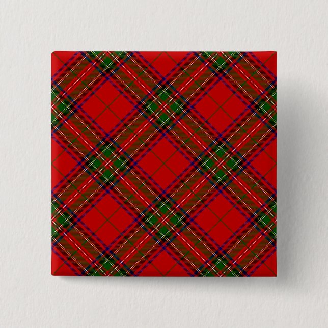 Stewart / Stuart tartan red green plaid 15 Cm Square Badge (Front)