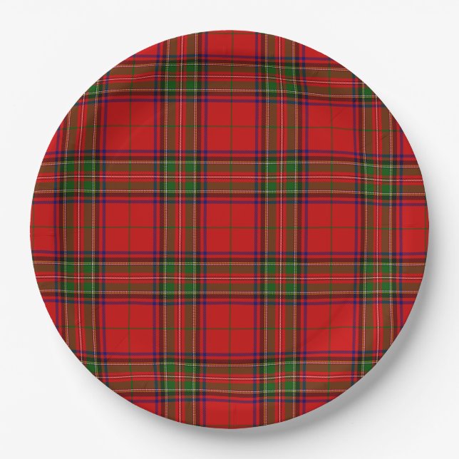 Stewart / Stuart tartan red green plaid Paper Plate (Front)