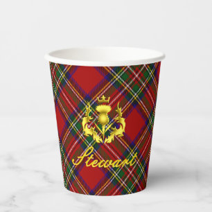 Stewart Tartan & Gold Crowned Thistle Paper Cups